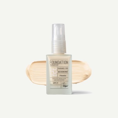 ECOOKING Foundation 02 Warm Sand – podkład do twarzy z niacynamidem, kwasem hialuronowym i SPF 15, 30 ml